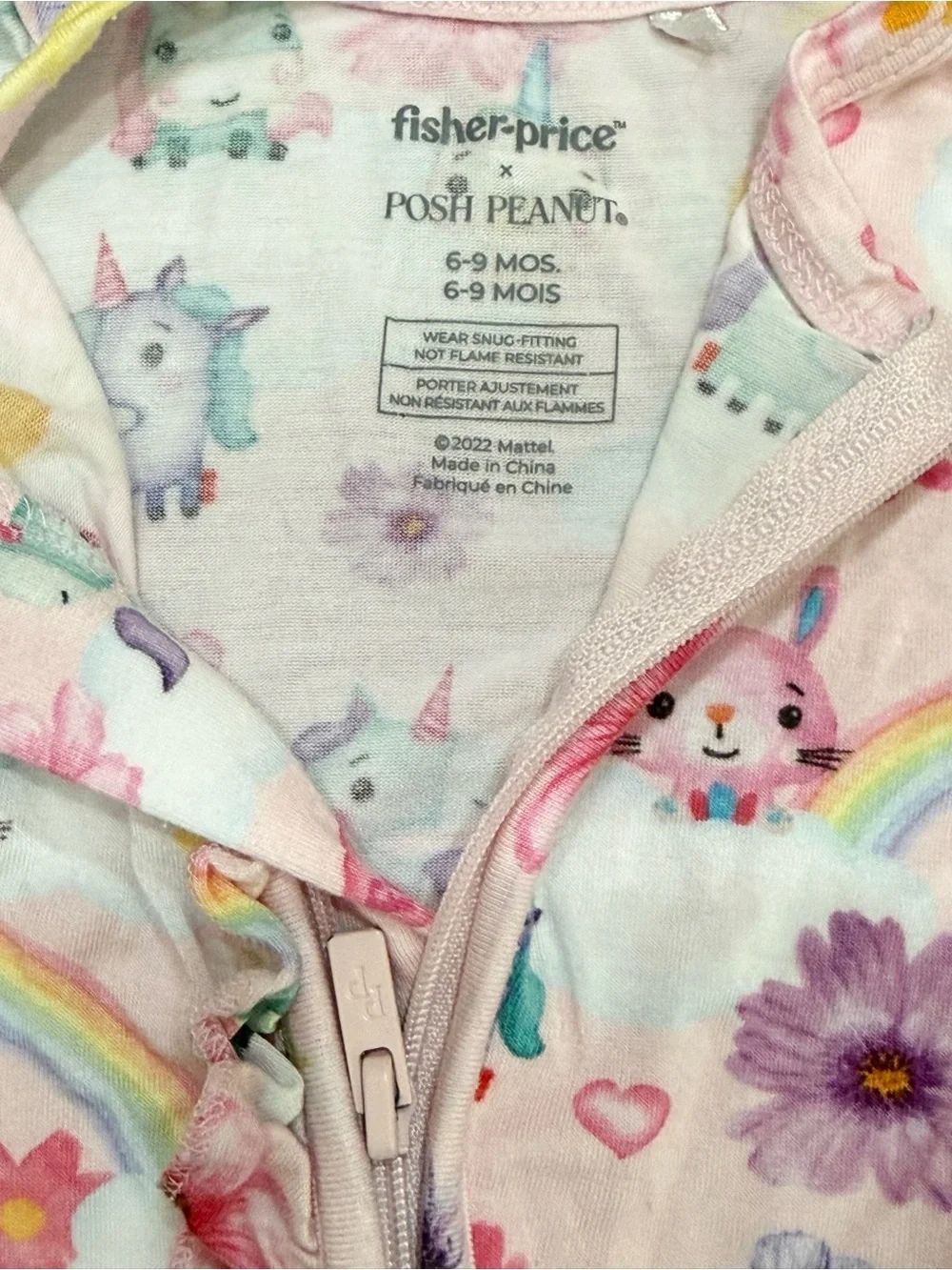 Posh Peanut x Fisher Price Bamboo Unicorn Footed Zippy Girls Size 6-9 Months